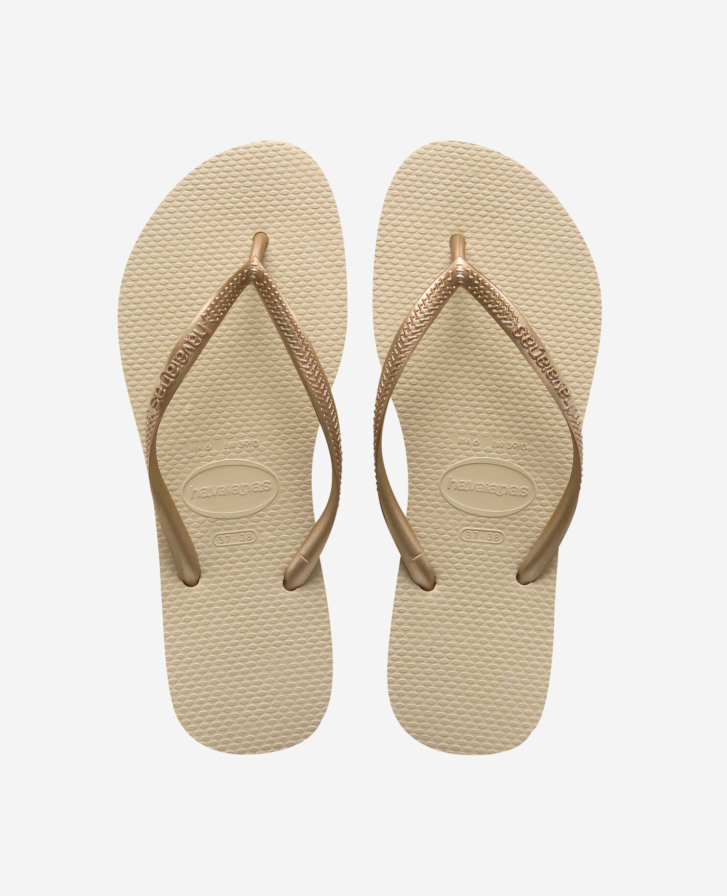 HAVAIANAS THONGS FLIP FLOPS SLIM FIT SAND COLOUR WITH HAVAIANAS  ON STRAP  BNWB