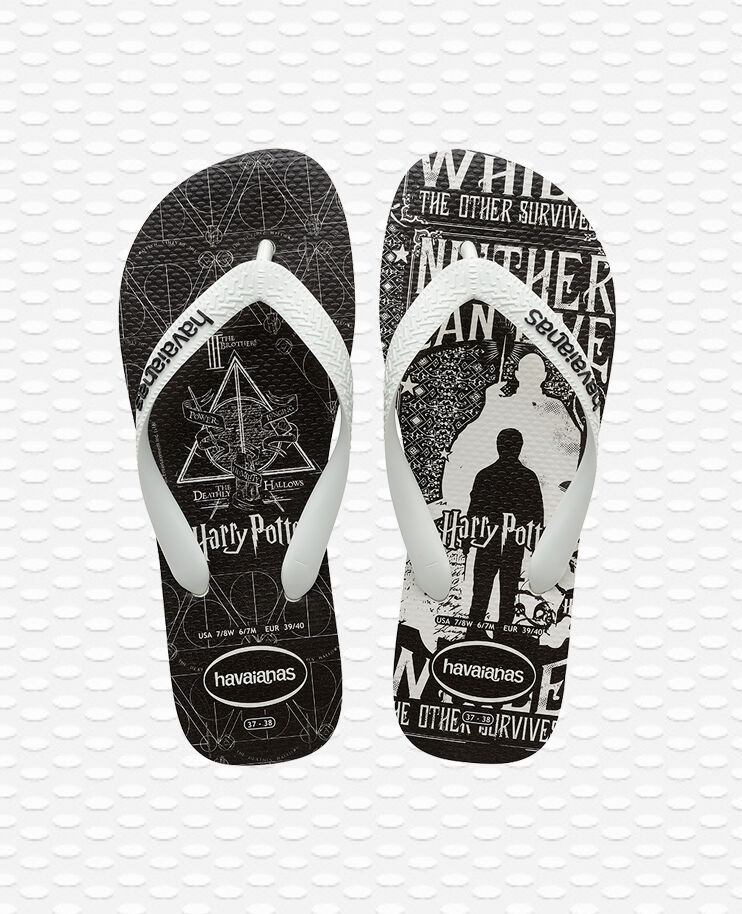black and white flip flops