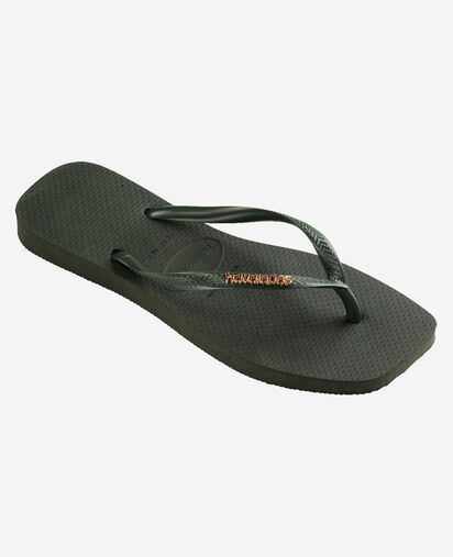 Tong Havaianas Slim Square Logo Métallique - Synthétique, Caoutchouc, Largeur Standard