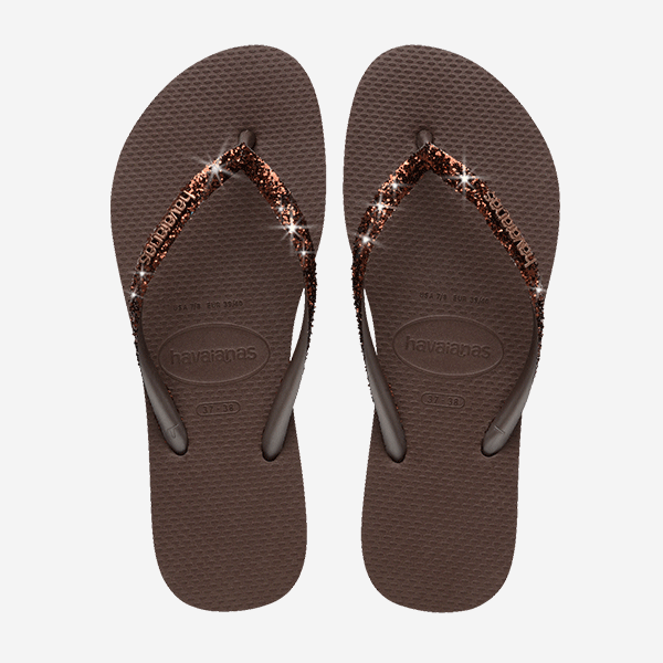Havaianas Slim Glitter Ii Flip Flops Dark Brown in Women's Size 8, Office Shoes - Image 2