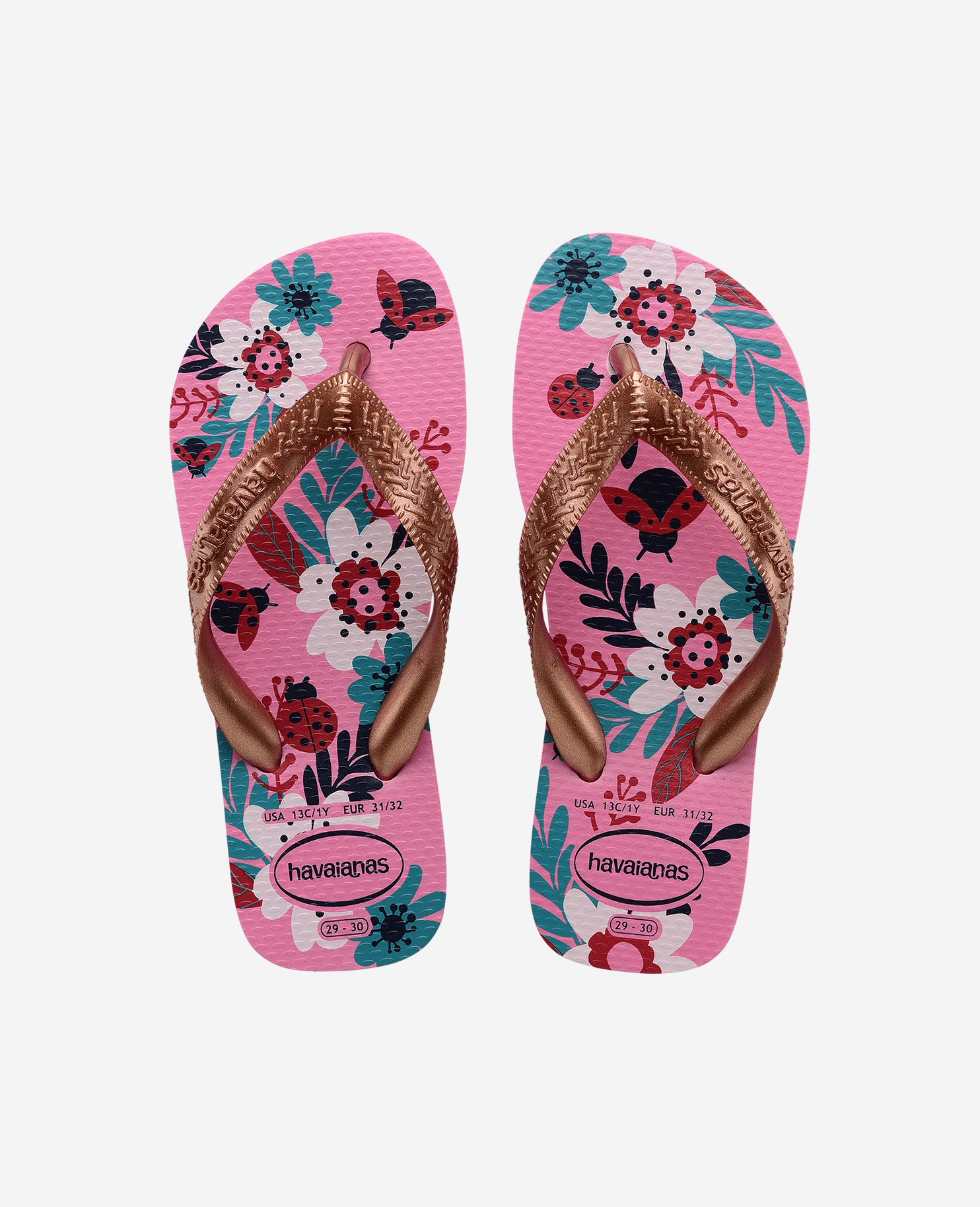 Havaianas Flip Flops Flores Metallic Rubber, Kids Size 29/30