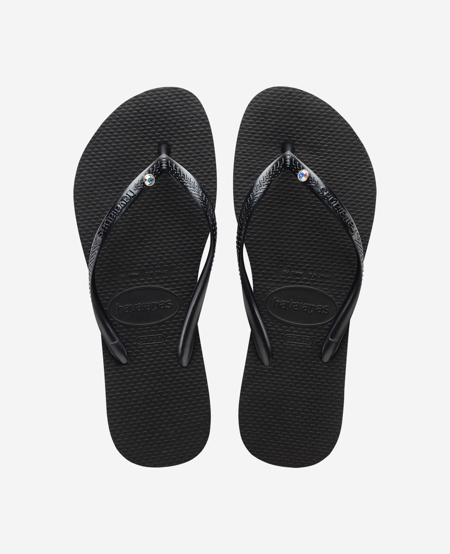 Havaianas Flip Flops Slim Crystal Sw Ii Metallic Denim, Women's Size 35/36